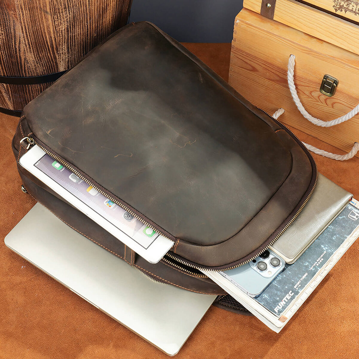 Mens Laptop Leather Backpack