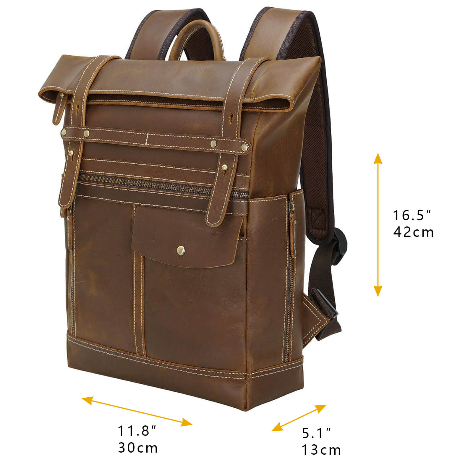 Mens Vintage Leather Backpack​ Dimensions