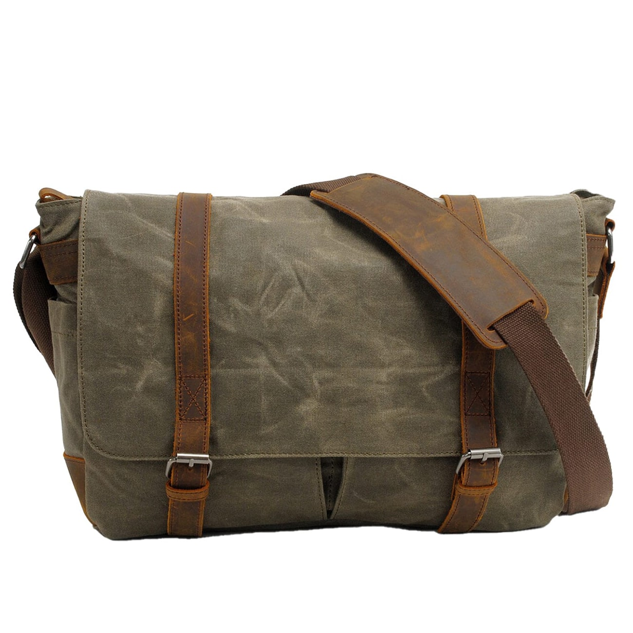 Waxed Canvas Messenger Bag​ Army Green